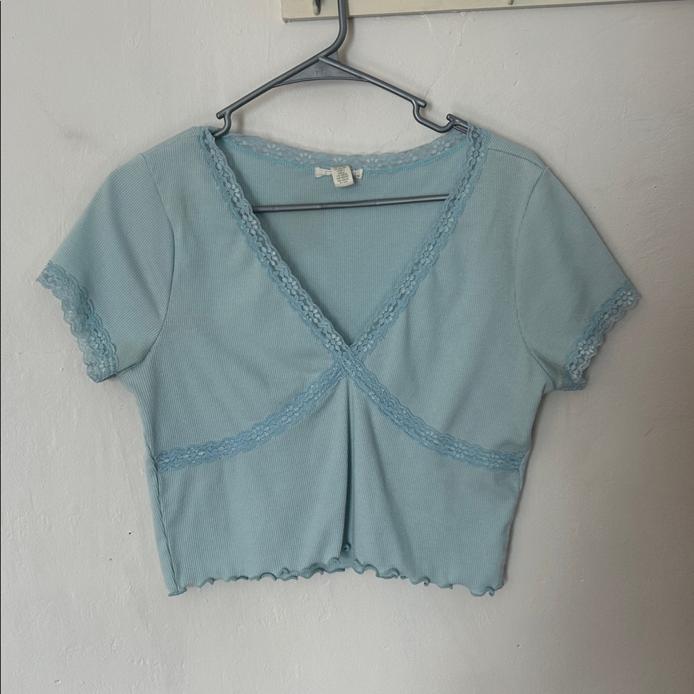 Full Tilt Blue Lace Trim Top